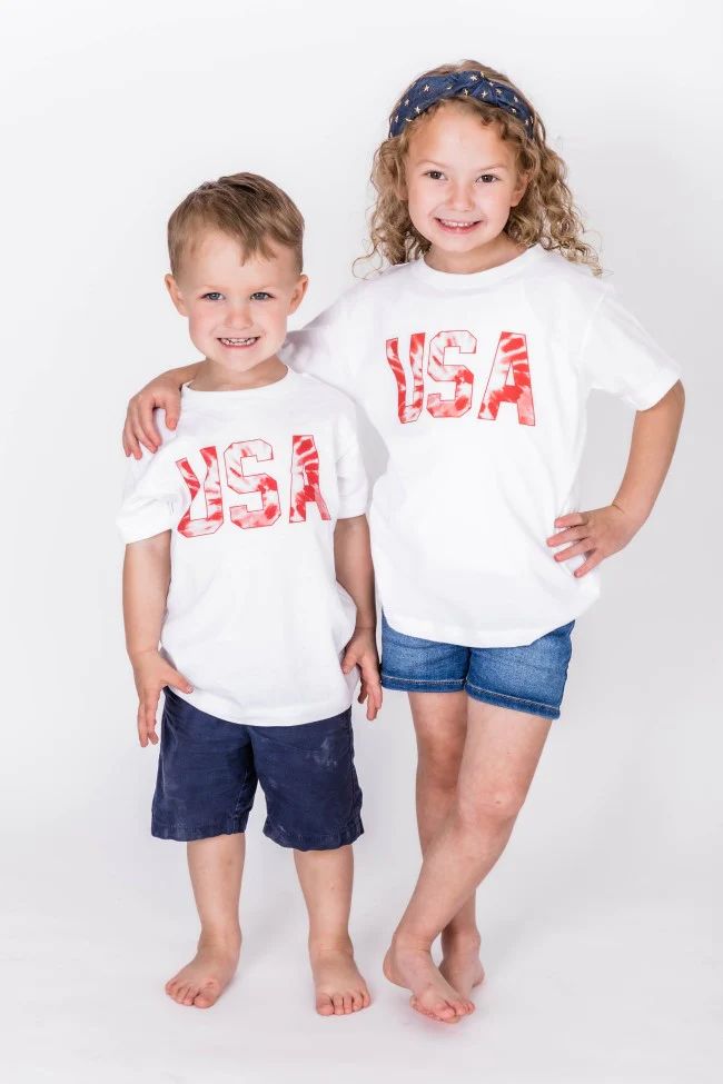 Kids Tie Dye USA Red Graphic White Tee | The Pink Lily Boutique