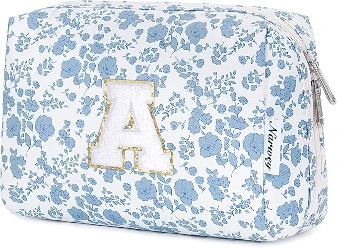 Narwey Christmas Gifts for Teen Girls Kids Women Personalized Initial Floral Makeup Bag Cute Cosm... | Amazon (US)