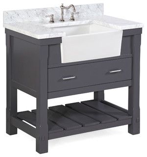 Charlotte Bathroom Vanity, Carrara/Charcoal Gray, 36", Carrara Marble Top, Singl | Houzz (US)