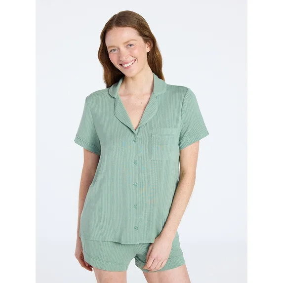 Joyspun Women’s Sleep Ribbed Modal Notch Top and Shorts Set, 2-Piece, Size XS-XL, 2X-3X | Walmart (US)