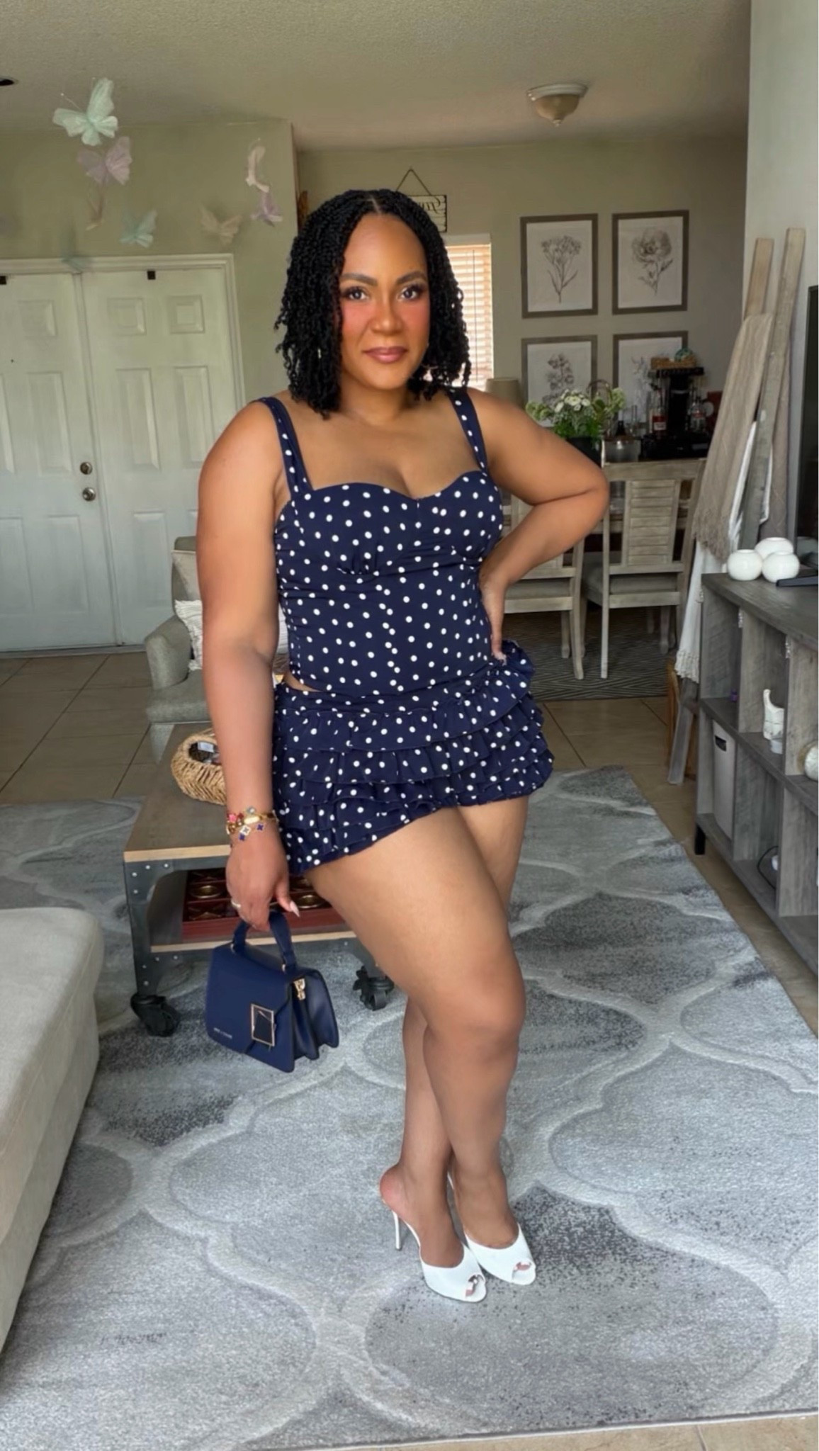 This Polka Dot Set is from Fashion Nova . Top is Lsrge, Bottom is Medium.