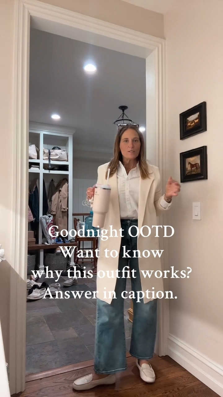 Here’s why this style works so well:

1. Tone-on-Tone Elegance

The soft cream and white tones create a harmonious, monochromatic look that is both refined and approachable. The cream coatigan (a mix between a coat and a cardigan) adds warmth and texture, while the white button-down shirt serves as a crisp foundation. By keeping the outfit in the same light color family, you create a chic, cohesive feel that looks put-together without being overly formal.

2. Balancing Comfort and Sophistication

The cream coatigan brings a cozy yet structured element to the outfit, making it ideal for transitional weather. It drapes elegantly over the body, providing a relaxed fit, while still maintaining a sense of polish. Meanwhile, the white button-down shirt adds a sharp, tailored touch, elevating the overall look and preventing it from appearing too casual. It’s a perfect balance between professional and comfortable.

3. Denim for Casual Contrast

The light wash jeans are the key to grounding the outfit and adding an effortless vibe. Denim, with its timeless appeal, offers a casual contrast to the more polished elements like the loafers and the button-down shirt. Light wash jeans, in particular, complement the cream tones and enhance the overall softness of the look without overwhelming it. This combination keeps the outfit relaxed yet stylish, perfect for both weekday errands or a casual office environment.

4. Cream Loafers: The Subtle Finishing Touch

Cream loafers are the ideal footwear choice for this ensemble. Their neutral tone continues the monochromatic theme, while the classic loafer style exudes understated sophistication. Loafers are versatile and comfortable, offering a polished alternative to sneakers without feeling overly dressy. They tie the whole outfit together, providing a chic, streamlined finish.

#LTKFindsUnder50 #LTKStyleTip #LTKVideo