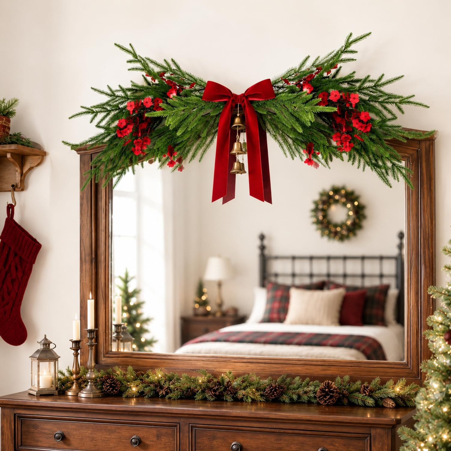 Canlierr Christmas Mirror Garland 27.6'' Artificial Xmas Cedar Swag Decor | Amazon (US)