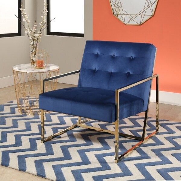 Abbyson Glasgow Navy Blue Metal and Velvet Accent Chair | Bed Bath & Beyond