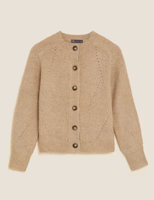 Ribbed Crew Neck Cardigan | Marks & Spencer (UK)