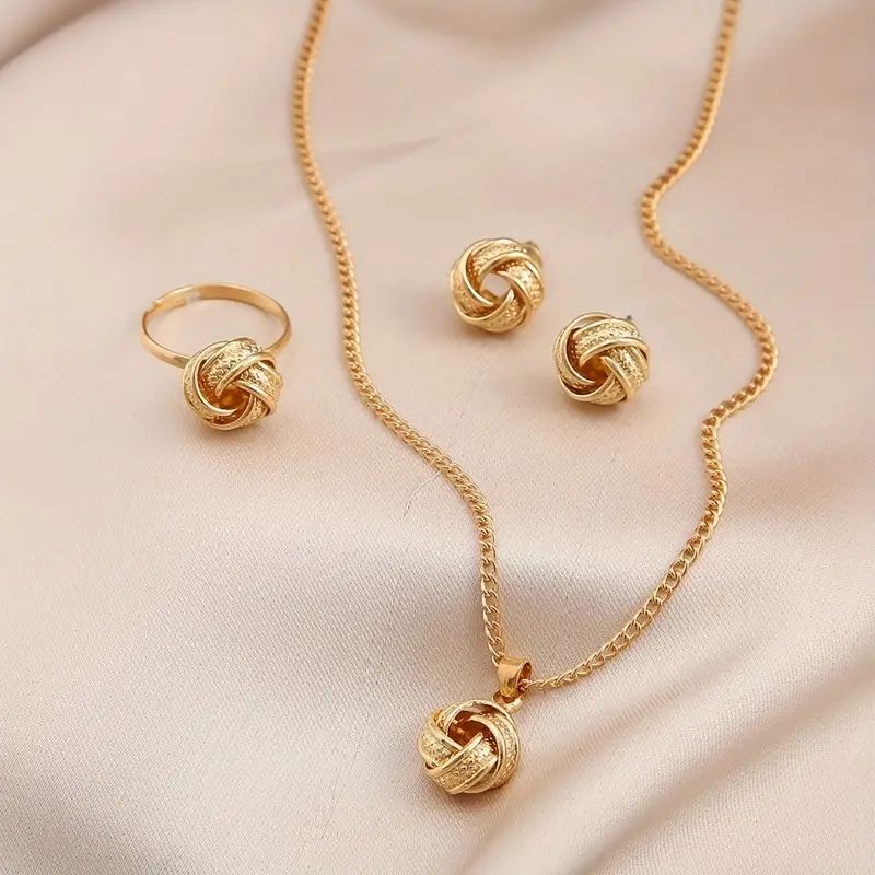 4pcs Ear Studs + Necklace + Ring Boho Style Jewelry Set Braided Spherical Pendant 14k Plated Matc... | Temu Affiliate Program