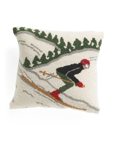 16x16 Hand Hooked Skier Pillow | TJ Maxx