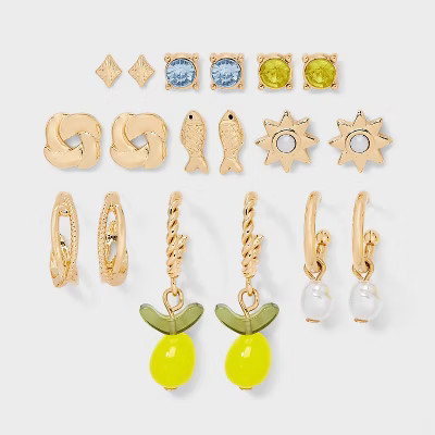 Girls' 9pk Earring Set with Sun Studs and Hoops with Lemon Charms- art class™ | Target