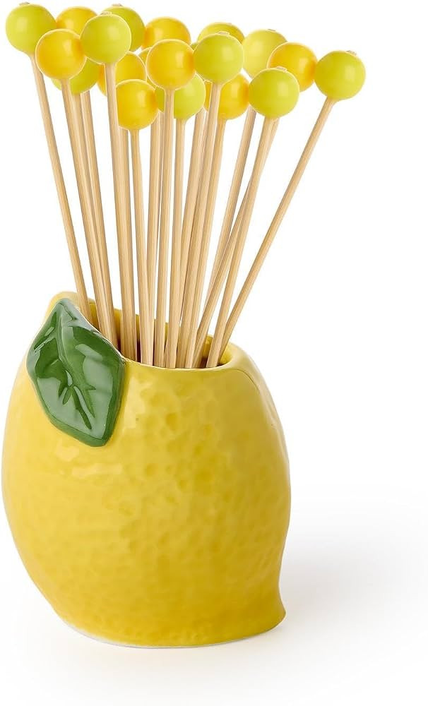 Two's Company Lemon with 20 Yellow Bead Cocktail Picks in Gift Box, 2.75-inch Height | Amazon (US)