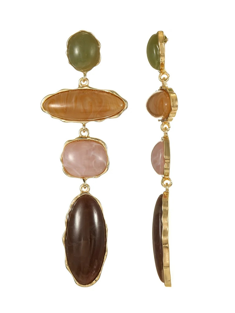Time and Tru Goldtone Multicolored Stone Dangle Earrings, 1Pair | Walmart (US)