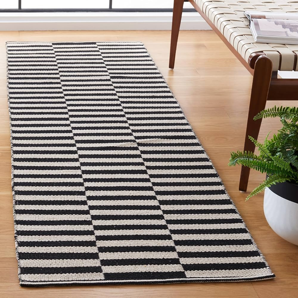 SAFAVIEH Montauk Collection Runner Rug - 2'3" x 8', Ivory & Black, Handmade Stripe Cotton, Ideal ... | Amazon (US)