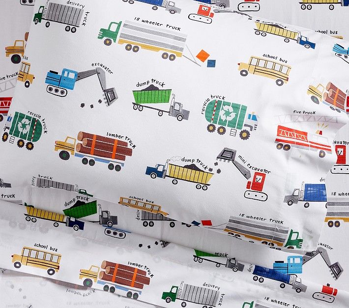 Busy Trucks Organic Toddler Sheet Set & Pillowcase | Pottery Barn Kids