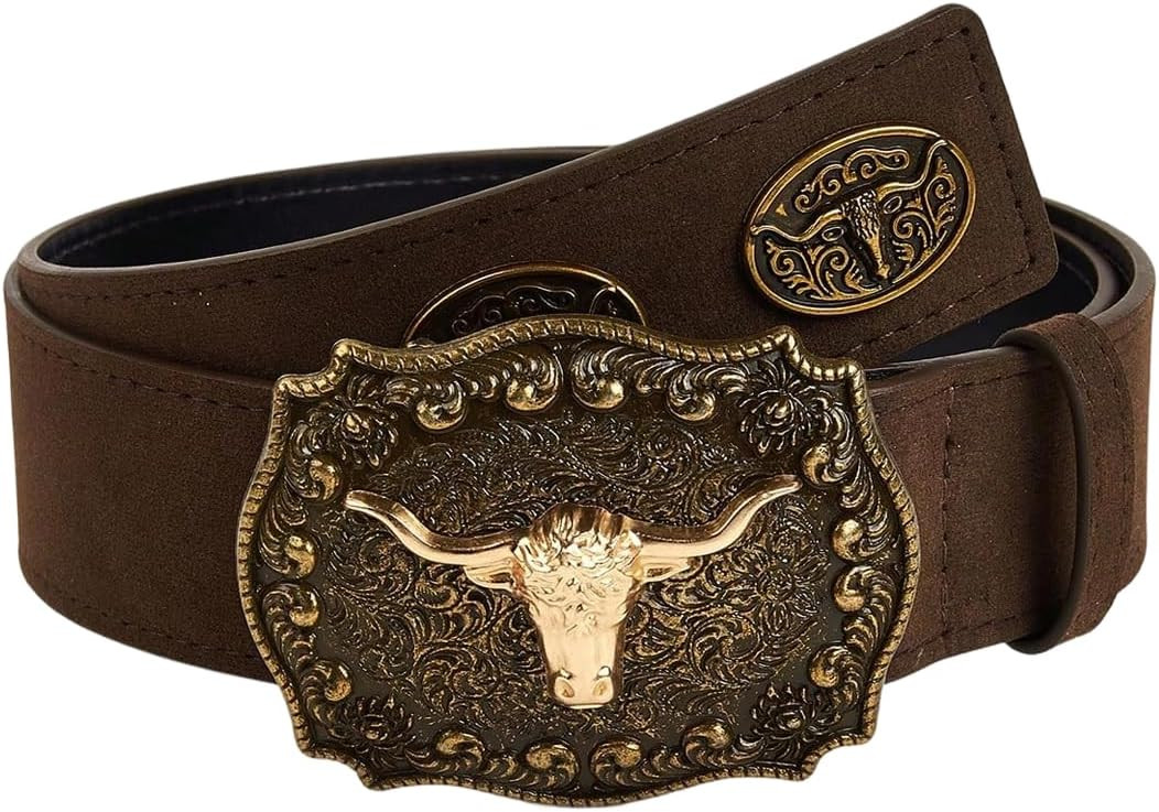 SHENHE Women's Western Cowgirl Belt Floral Engraved Metal Oval Vintage Leather Buckle Waist Belt ... | Amazon (US)