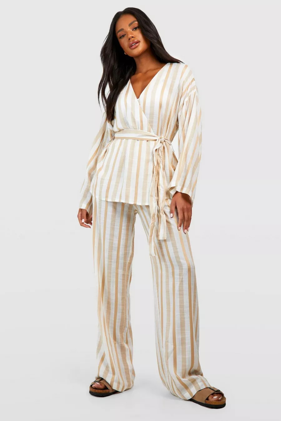 Linen Stripe Pajama Pants | Boohoo.com (US & CA)