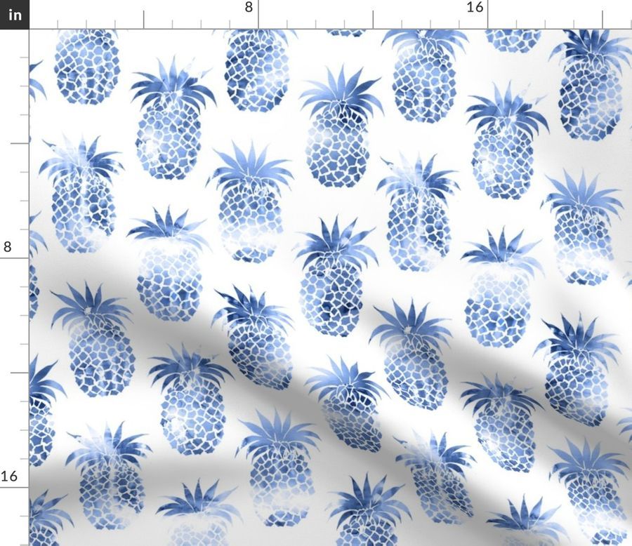 pineapples blue watercolor | Spoonflower