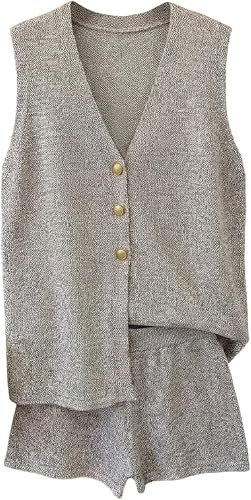 SOLY HUX Women's 2 Piece Outfits Knit Vest and Shorts Casual Summer Set | Button Down, V Neck, Tw... | Amazon (US)