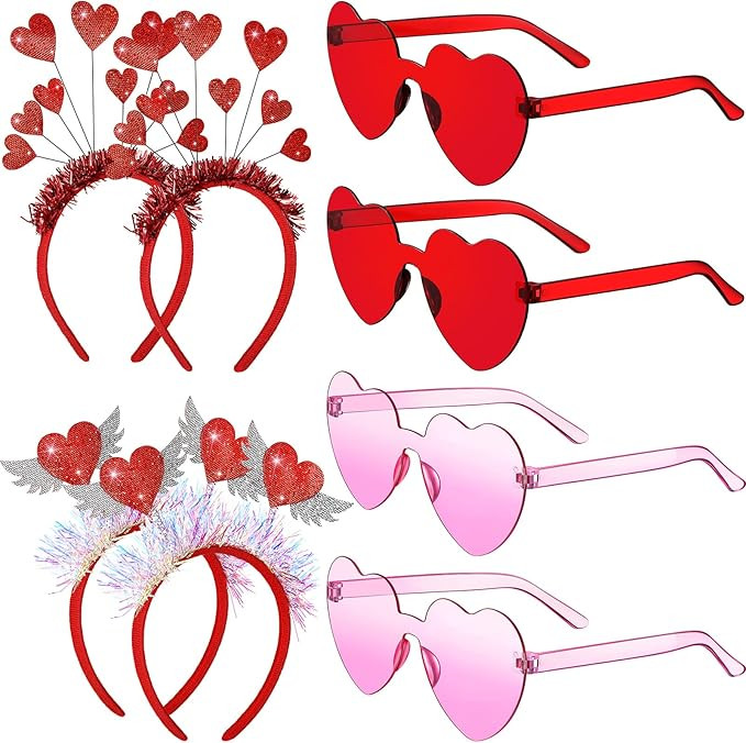 MTLEE 8 Pcs Valentines Day Red Heart Head Bopper Headband and Heart Shaped Sunglasses Transparent... | Amazon (US)
