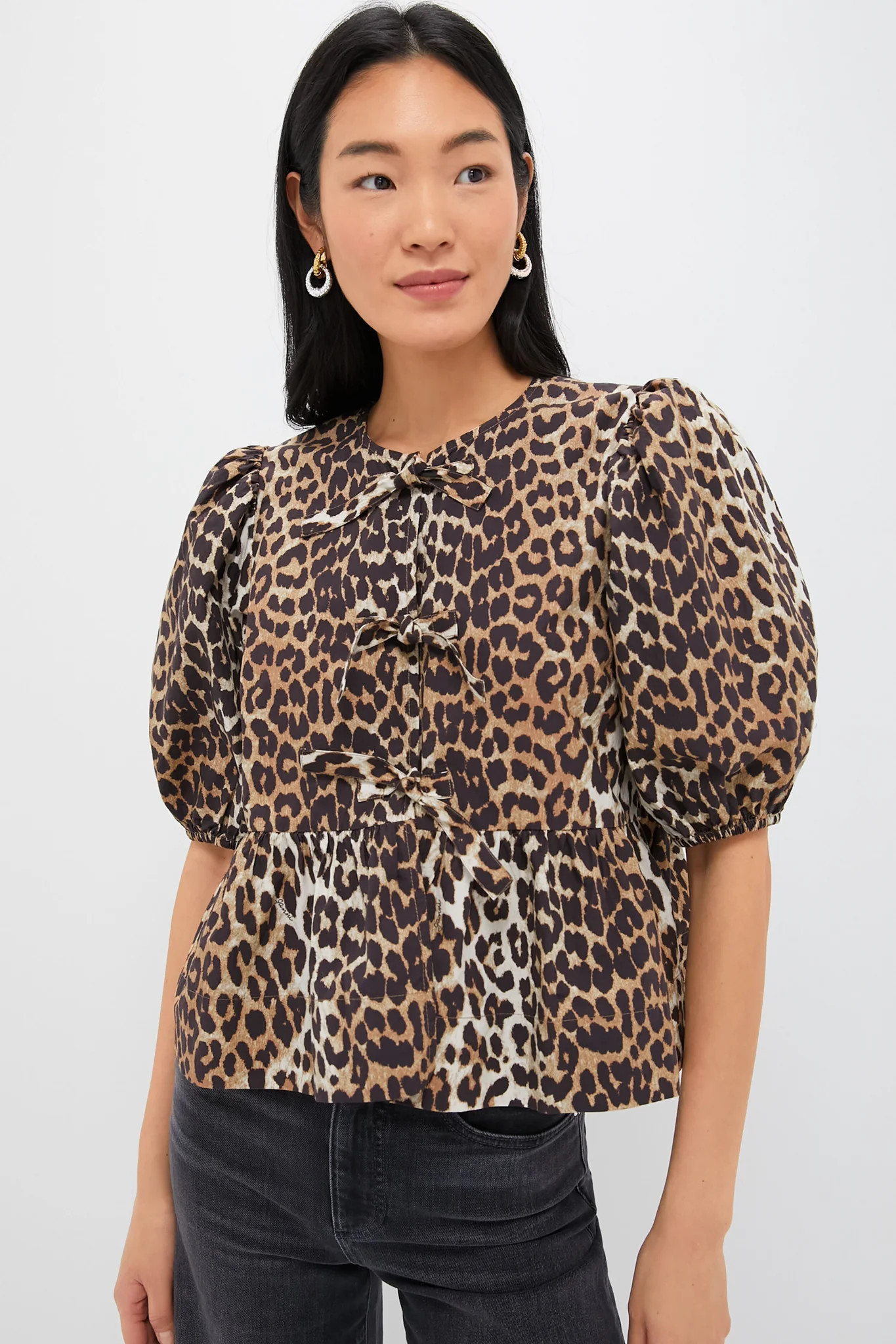 Leopard Printed Cotton Poplin Peplum Blouse | Tuckernuck (US)
