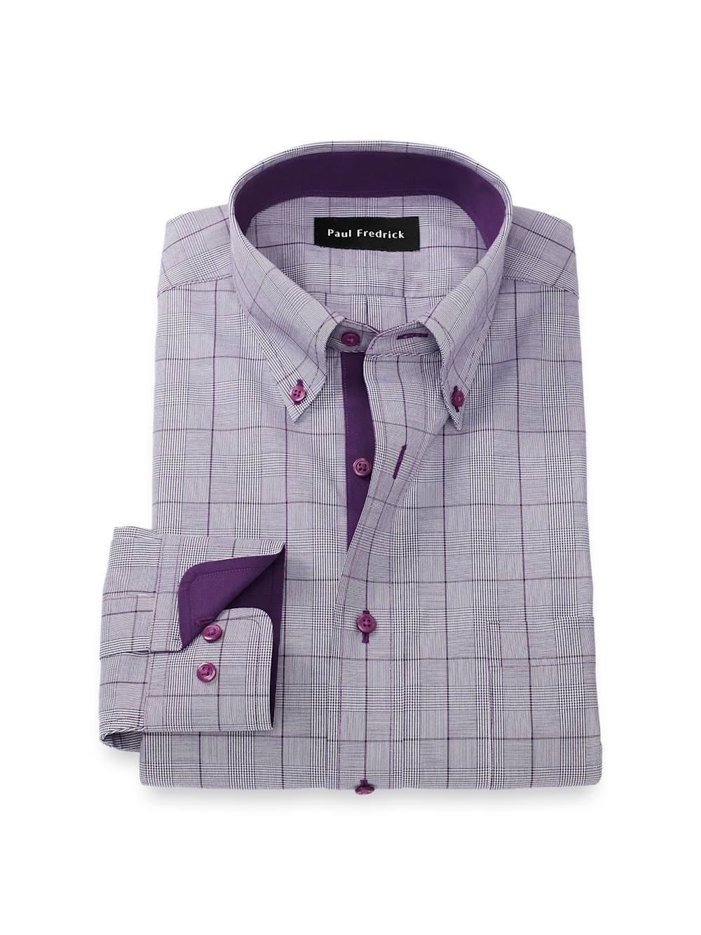 Comfort Stretch Non-Iron Glen Plaid Dress Shirt With Contrast Trim - Purple | Paul Fredrick MenStyle