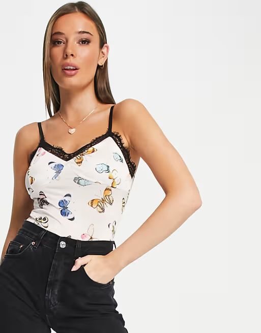 Miss Selfridge butterfly lace trim bodysuit | ASOS (Global)