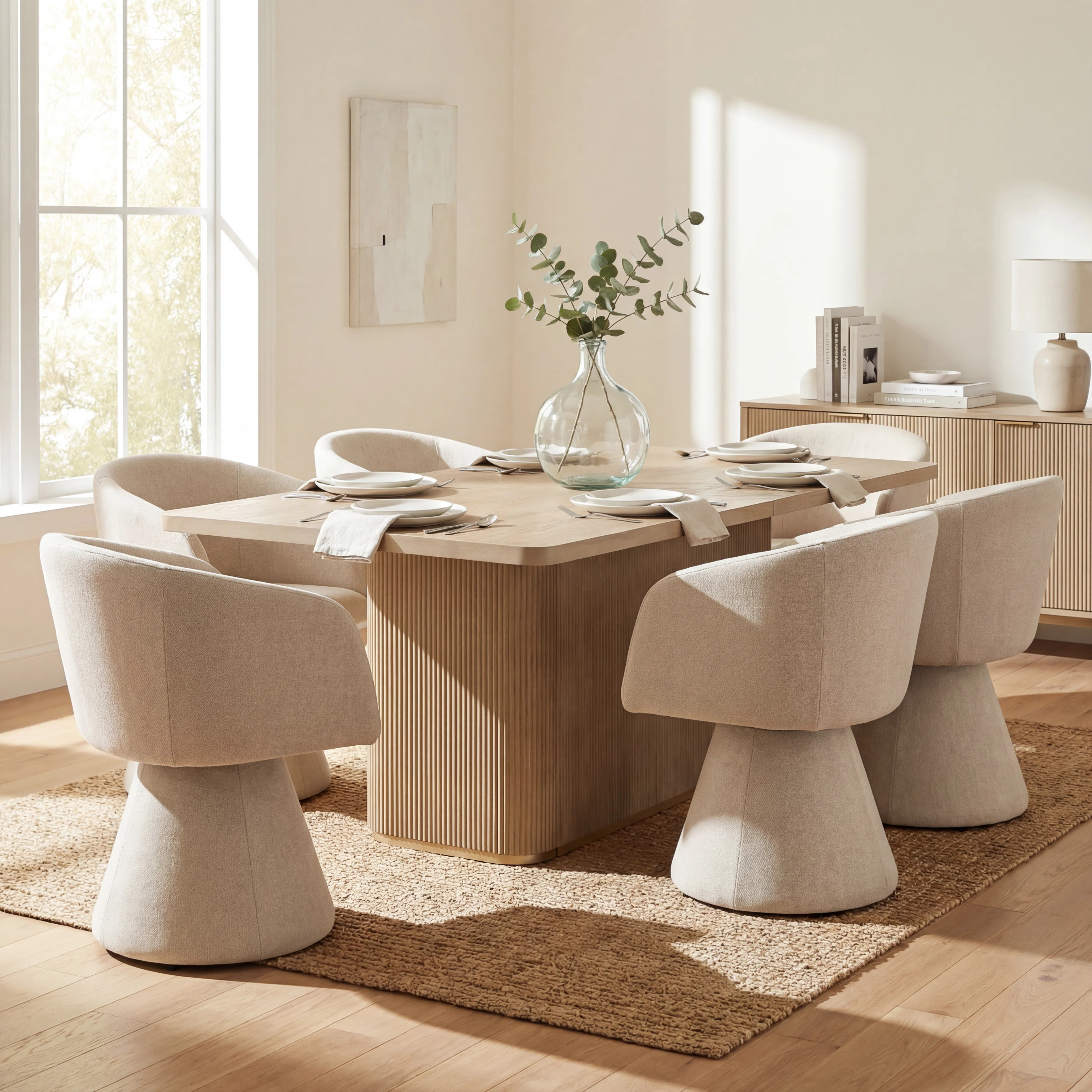 Aurelio 7-Piece Dining Table Set With 180° Swivel Chairs & Wooden Tabletop | Wayfair North America