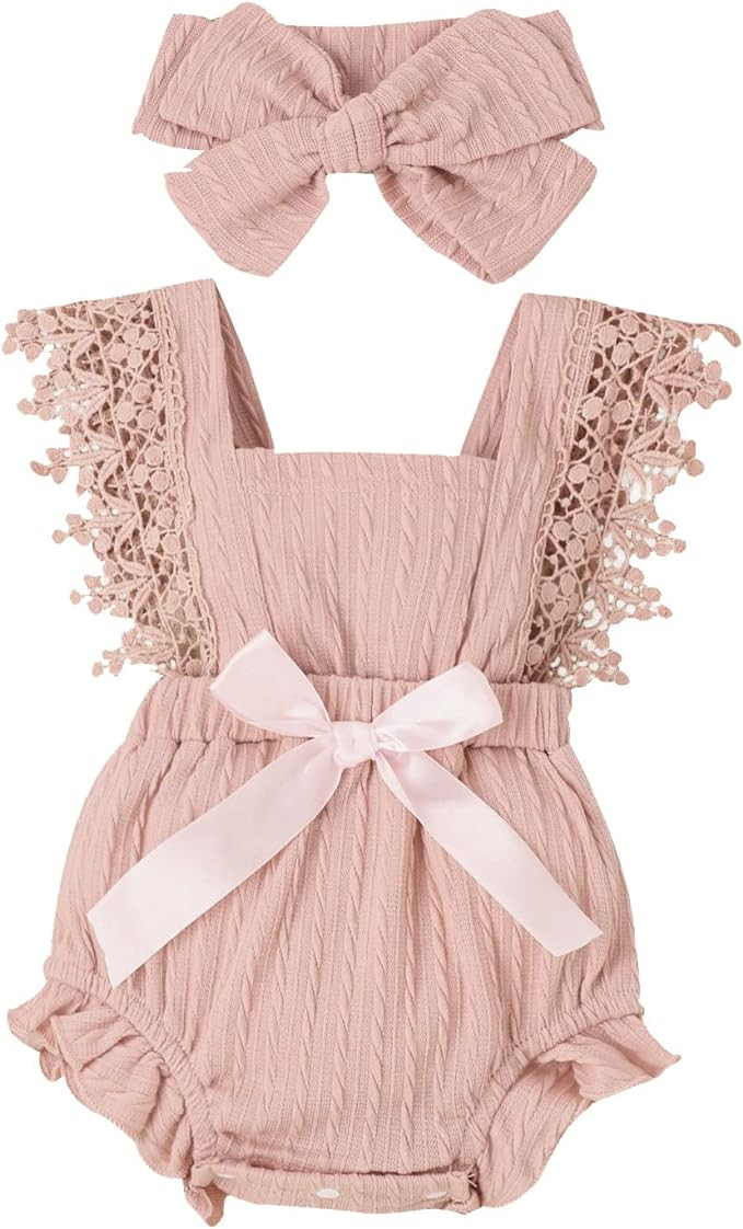 Douhoow Infant Baby Girl Plaid Romper Baby Short Sleeve Pleated Romper Bodysuit Summer Spring Out... | Amazon (US)