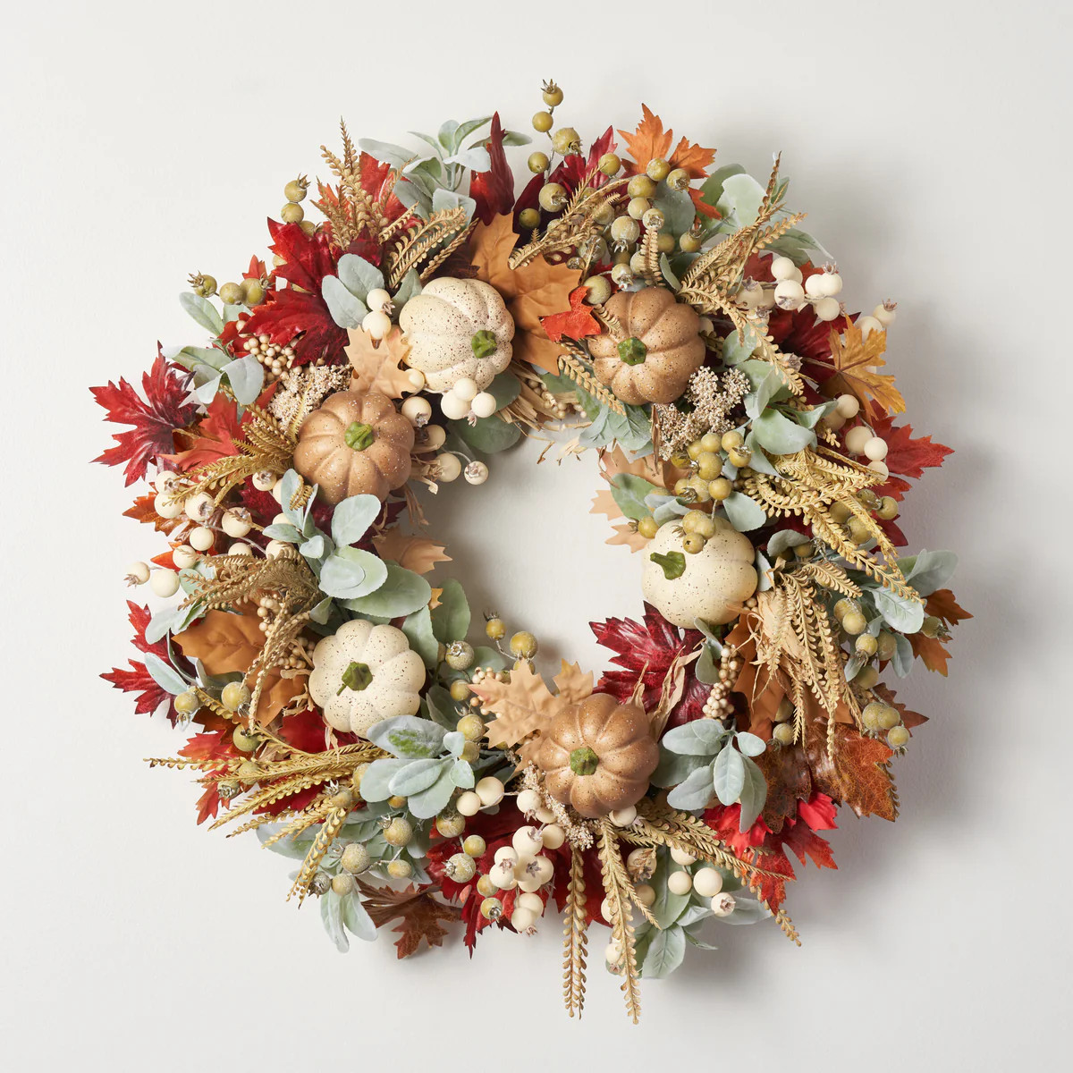 Lamb's Ear, Mixed Pumpkin & Berry Front Door Fall Wreath | Darby Creek Trading