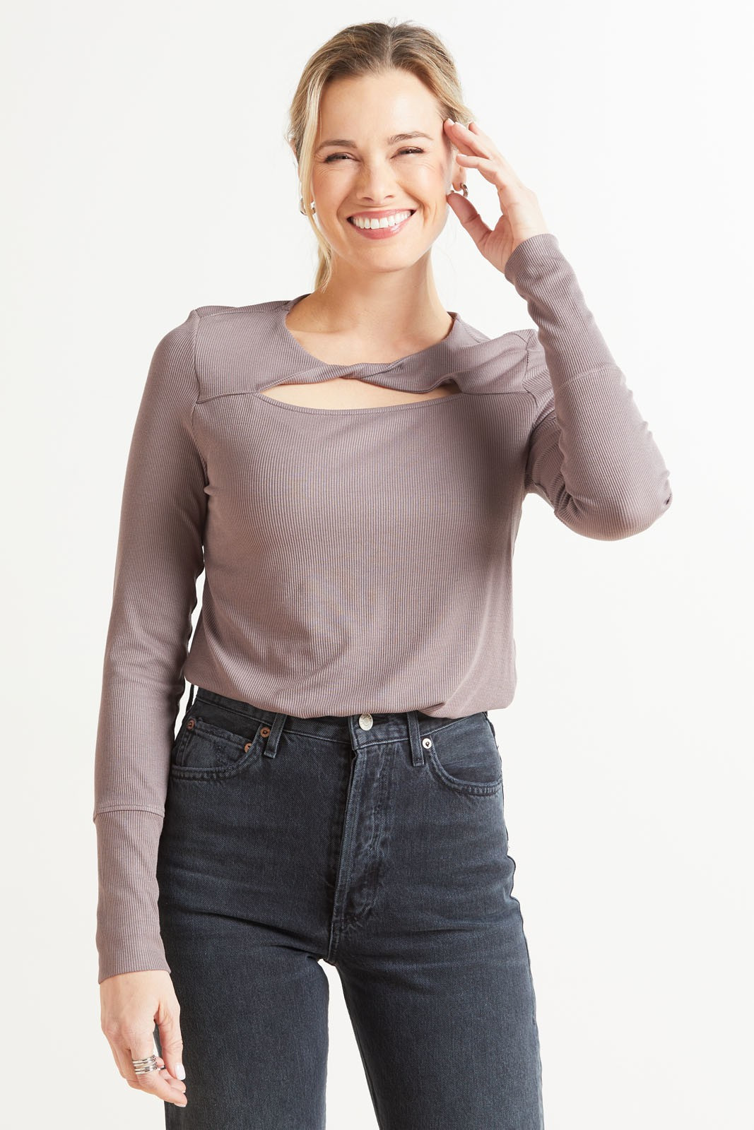 ALLISON JOY Chrissy Cutout Twist Rib Top | EVEREVE | Evereve