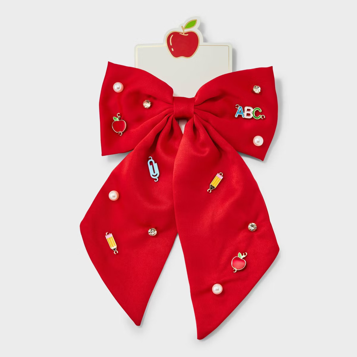 Teacher Apple Pencil and Pearl Hair Bow Clip - Red | Target