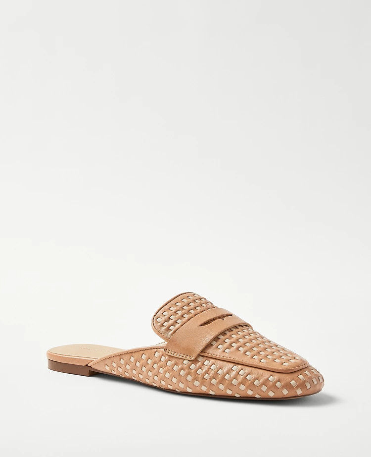Woven Leather Loafer Slides | Ann Taylor (US)