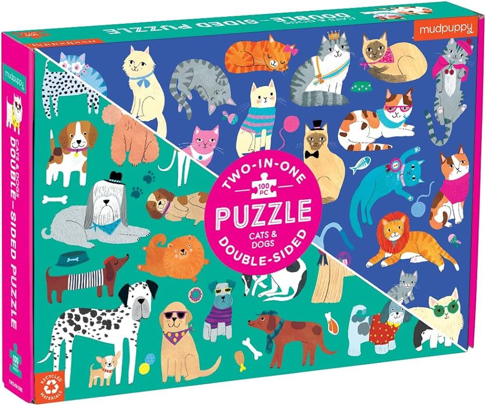 Mudpuppy Cats and Dogs Double-Sided Puzzle, 100 Pieces, 22”x16.5” – Perfect Family Puzzle f... | Amazon (US)