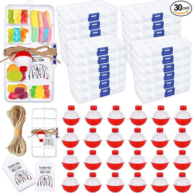 30 Sets Fishing Party Favors Candy Tackle Boxes with 30 Fishing Bobber 30 Thank You Cards for Fis... | Amazon (US)