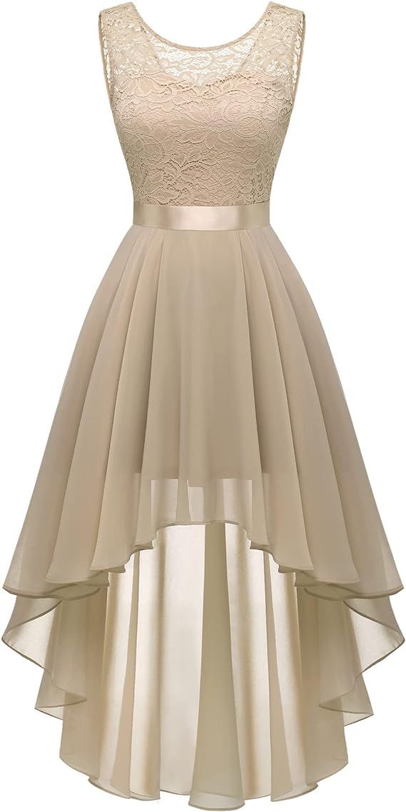 BeryLove Women's Floral Lace Chiffon Bridesmaid Dress Hi-Lo Swing Party Dress | Amazon (US)