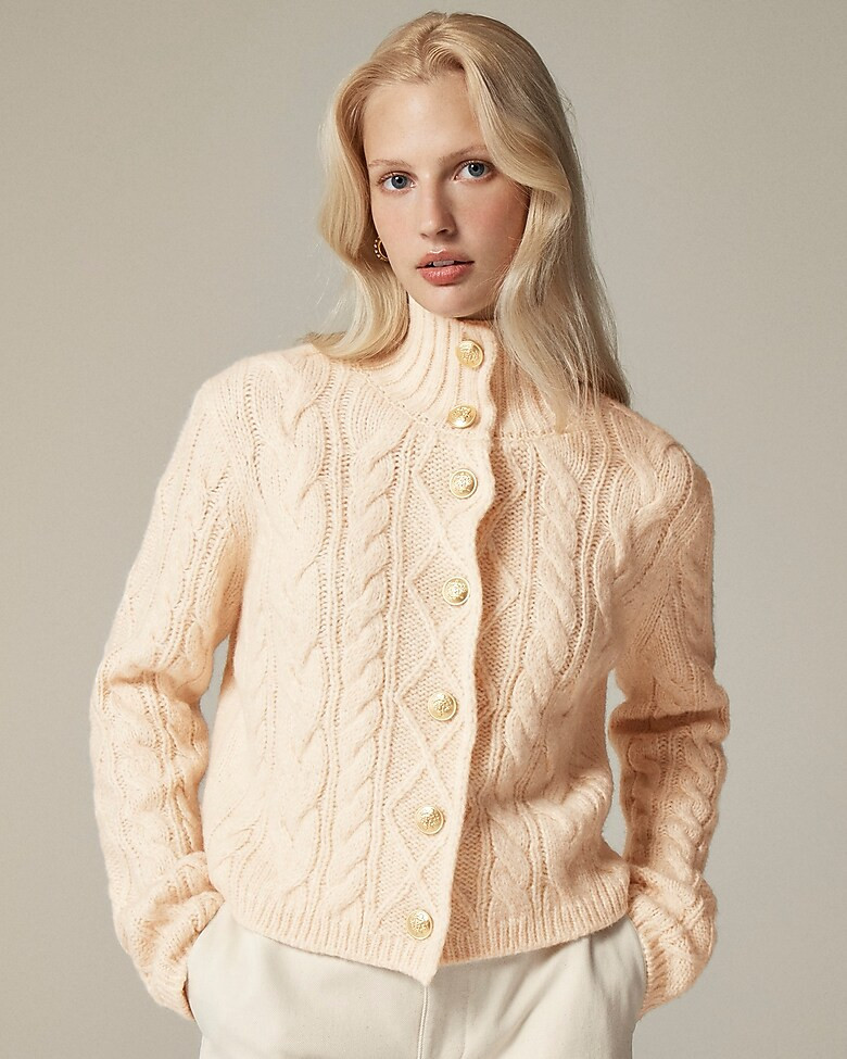 Cable-knit turtleneck cardigan sweater | J. Crew US