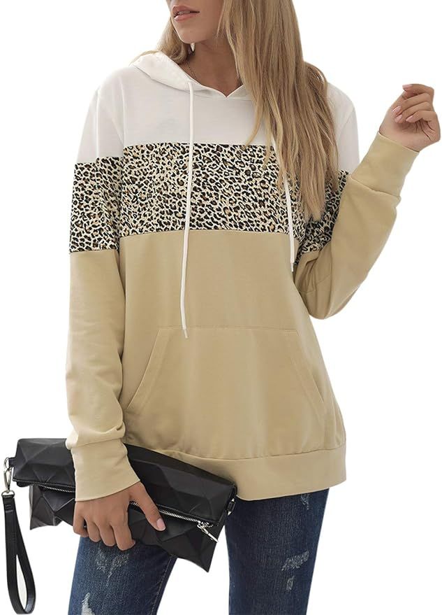 Blooming Jelly Womens Graphic Hoodies Leopart Print Color Block Tops Lightweight Hooded Pullover ... | Amazon (US)