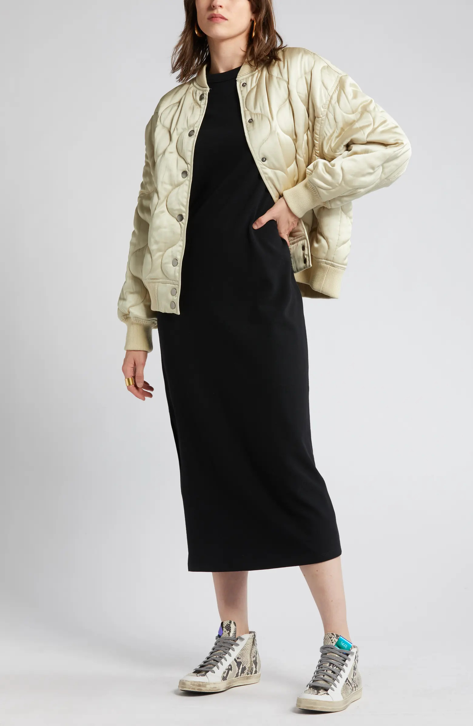 Ruffle Shoulder Long Sleeve Cotton Dress | Nordstrom
