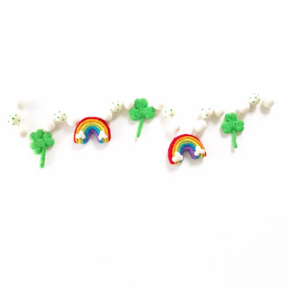 St Patrick's Day Felt Ball Garland | Shamrocks and Rainbows | Felt Rainbow Banner | Felt Shamrock... | Etsy (US)