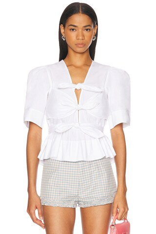 Ganni Tie Strap Blouse in Bright White. Size 34 (also in ). | FWRD 