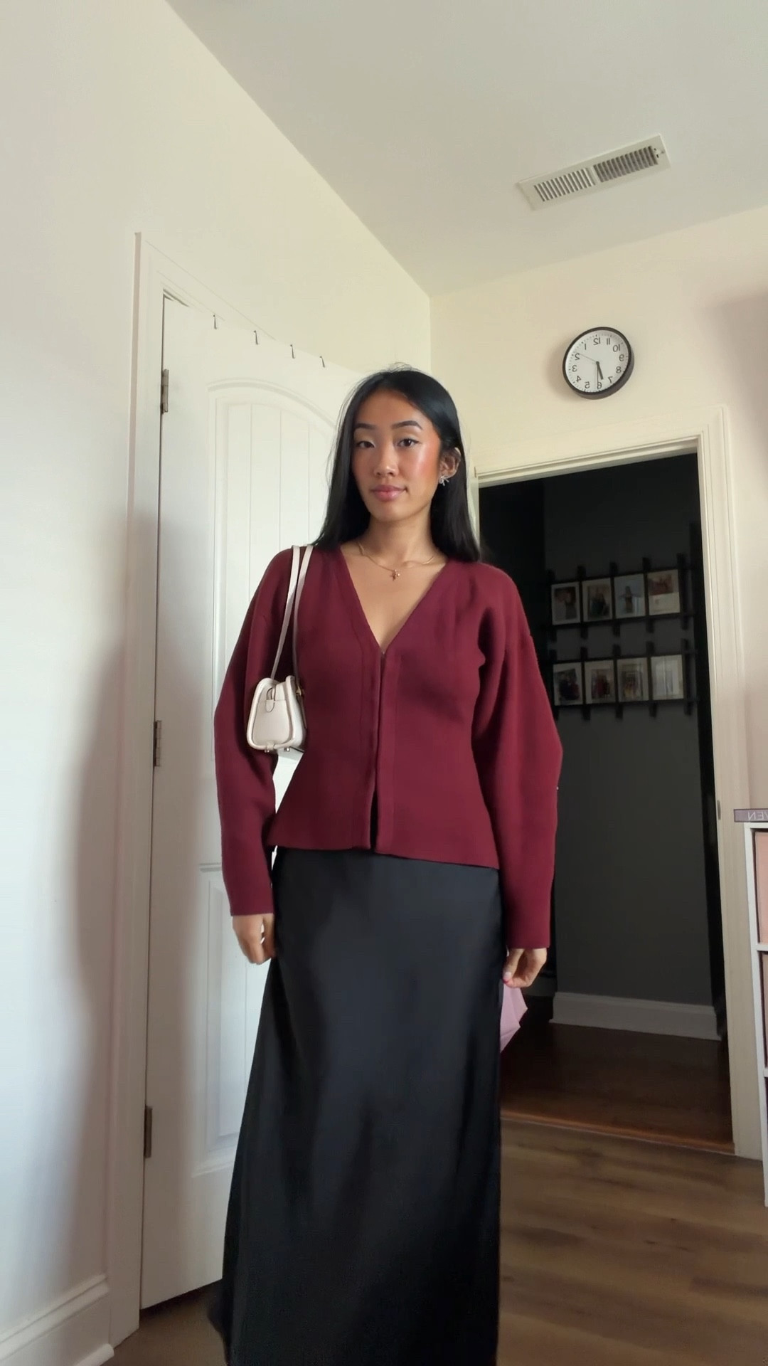 HR approved work holiday party outfit. Satin skirt outfit. Burgundy’s cardigan outfit. Corporate holiday part outfit. 

#LTKootd #LTKHoliday #LTKSaleAlert