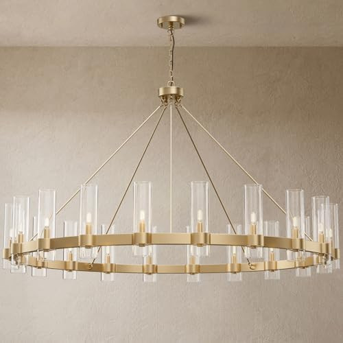 60 Inch Gold Chandelier, Wagon Wheel Chandelier with Glass Shade, 20-Lights Large Round Modern Fa... | Amazon (US)