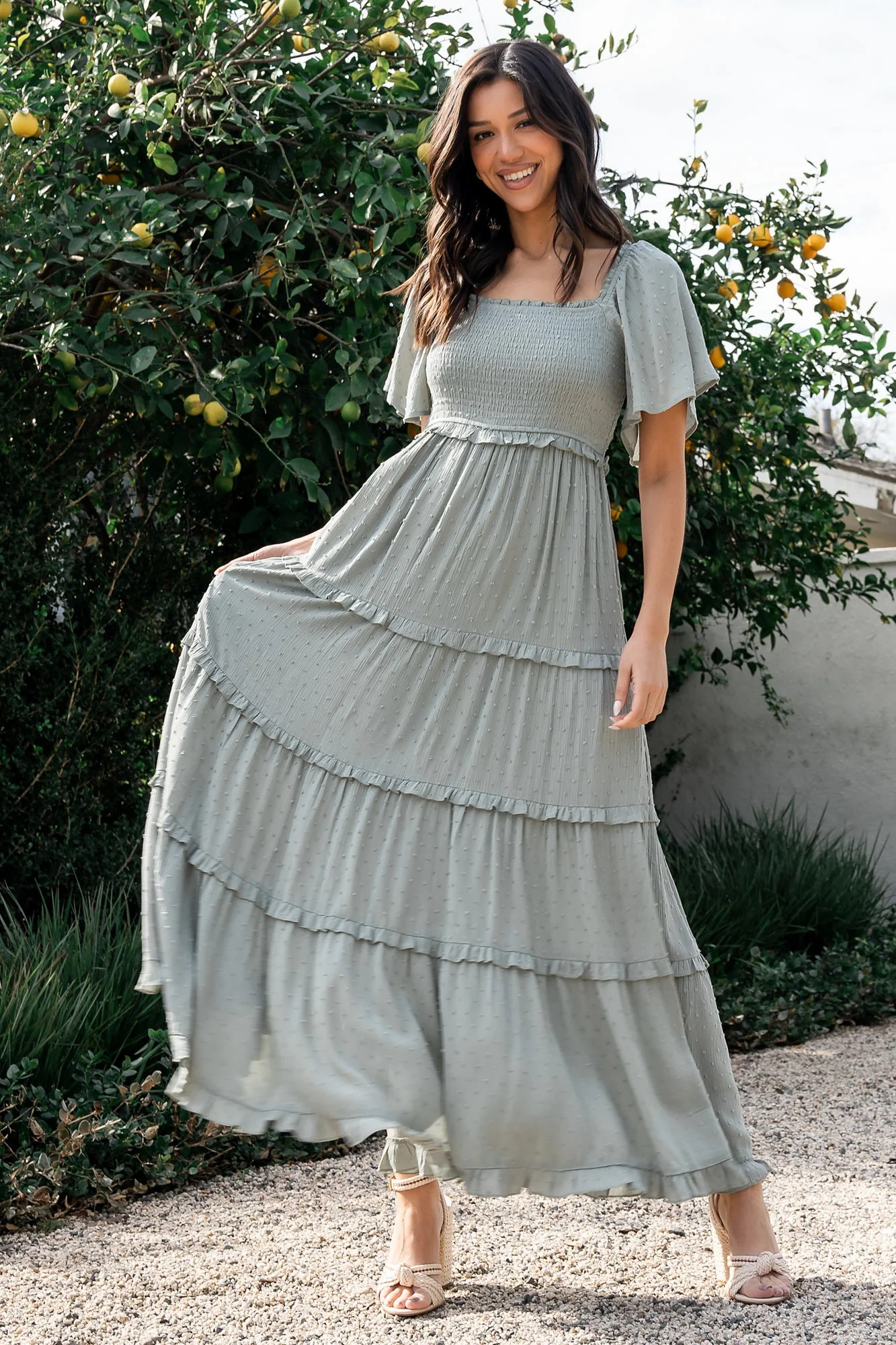 Lenora Smocked Dotted Maxi Dress — Sage | Baltic Born | Baltic Born