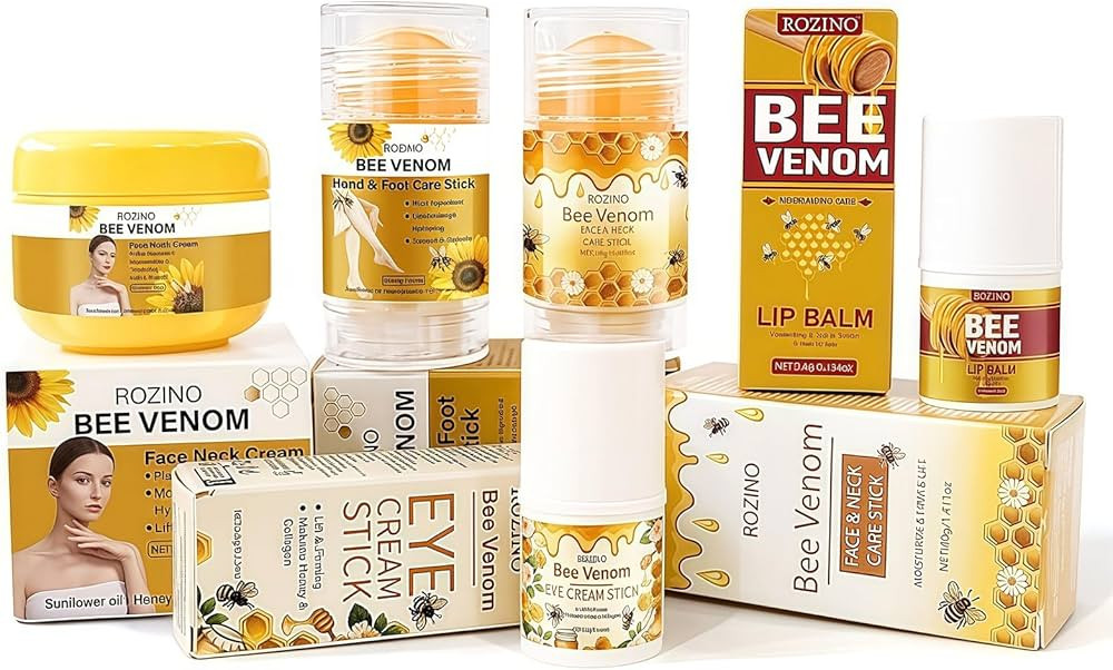 Bee Venom Skincare Set - 5-Piece Kit with Face & Neck Cream, Lip Balm, Eye Cream Stick, Face/Neck... | Amazon (US)