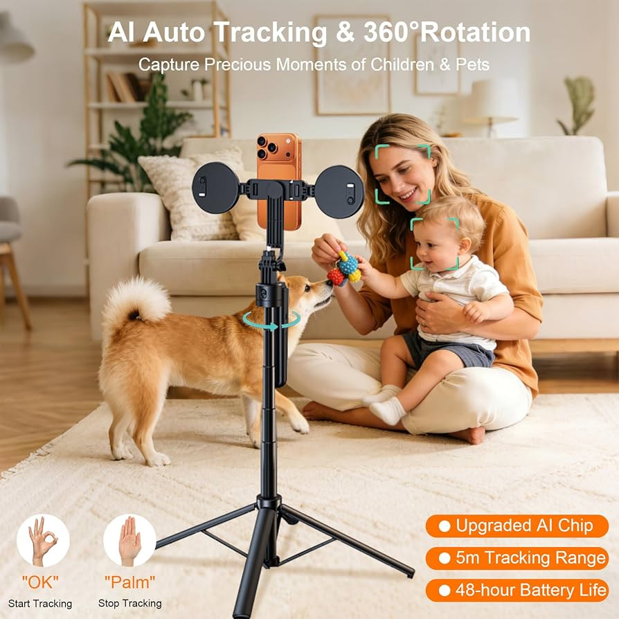 71" Auto Face Tracking Tripod with Ring Light, 360\u00b0 Rotation Phone Tripod with Remote & No A... | Amazon (US)