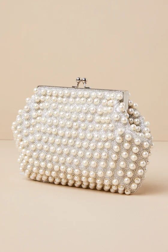 Brilliant Energy White and Silver Pearl Beaded Clutch | Lulus