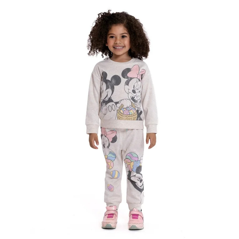Disney Minnie and Mickey Toddler Girls Easter Crewneck and Joggers Set, 2-Piece | Walmart (US)