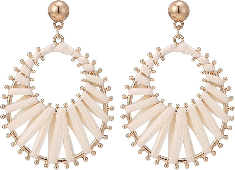 Boho Raffia Style Teardrop Earrings for Women, Beach Vacation Summer Large Statement Drop Dangle ... | Amazon (US)