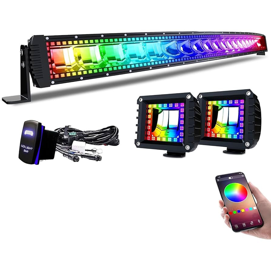 Lpteso RGBW Curved LED Light Bar 50Inch 288W Flood Spot Combo Beam 2PCS 4 Inch 18W Flood RGB LED ... | Amazon (US)