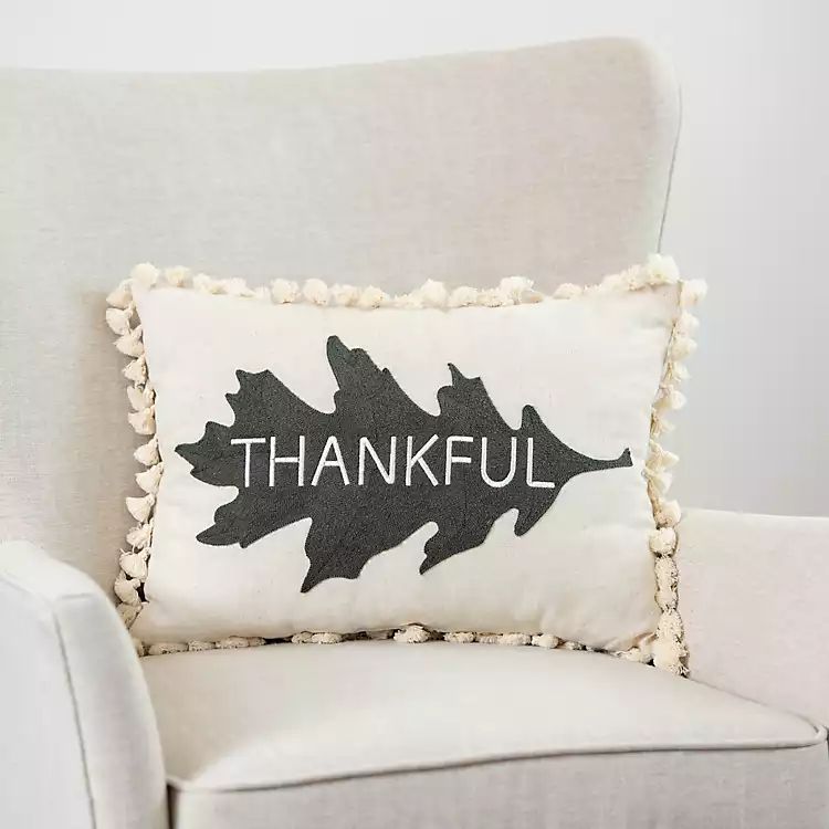 Gray Thankful Oak Leaf Throw Pillow | Kirkland's Home