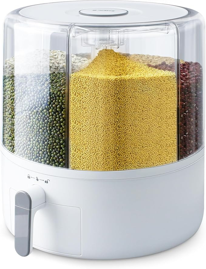 16lb Grain Dispenser 6 Grid Grain Container, 360° Rotating Dry Food Dispenser, Airtight Storage,... | Amazon (US)