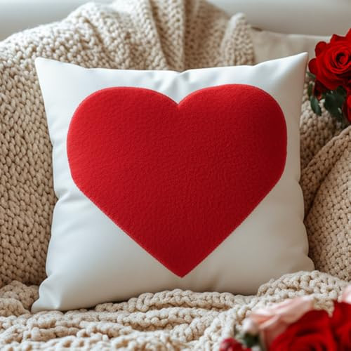 GEEORY Valentine's Day Pillow Cover 18x18 Inch, 3D Red Plush Heart Decor – Soft Romantic Sofa/Bed Cushion Case | Amazon (US)
